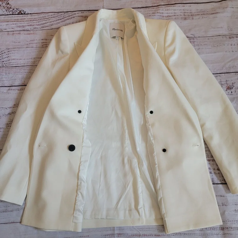 Madewell Wool Blend Off-White Double Breasted Collared Blazer Women's 00 - Picture 3 of 8